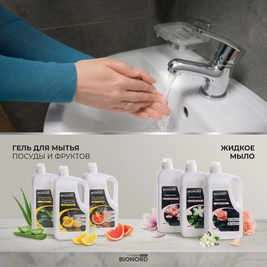 УЗПМ представил новые продукты из линейки Bionord Home – парфюмированное жидкое мыло и гель для мытья посуды и фруктов
